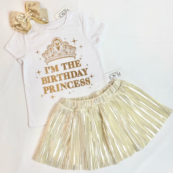 Toddler Girls Gold Princess Birthday Outfit Size 2T - Picture 2 of 13